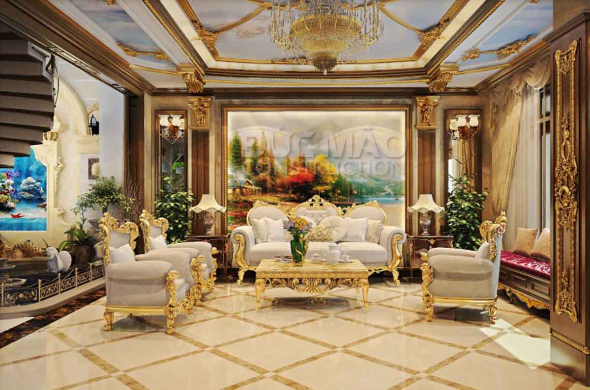 Kiến Trúc Tổng Thể Biệt Thự Tân Cổ Điển 3 Tầng 200m2 Tại Nghệ An - phòng khách