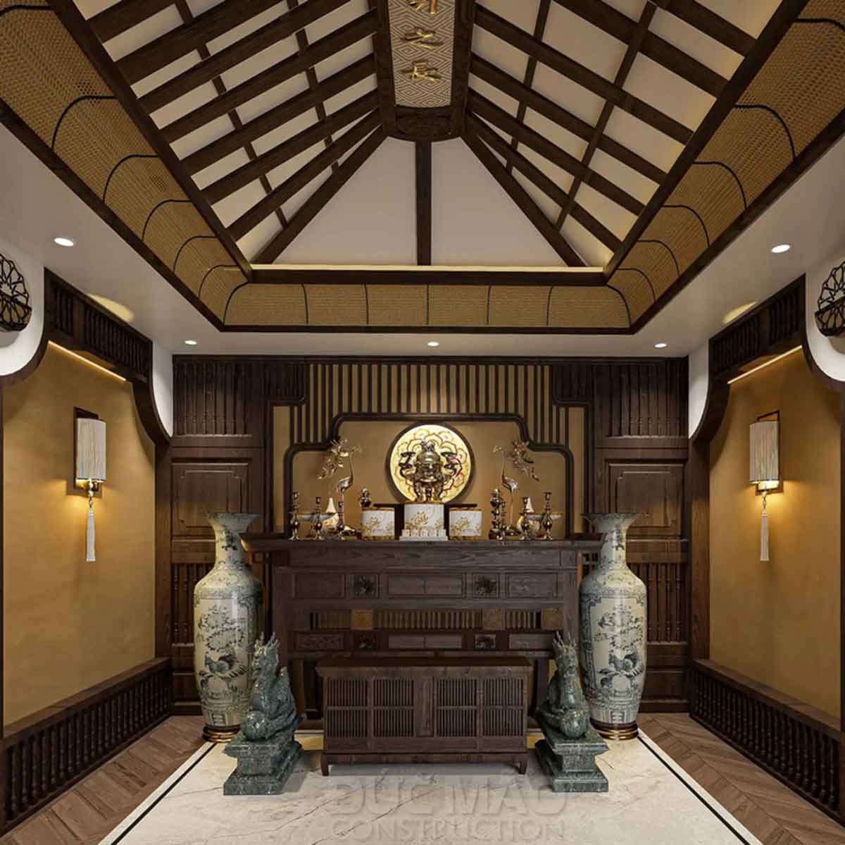Bí Mật Đằng Sau Thiết Kế Biệt Thự Mái Nhật Tân Cổ Điển 400m2 Tại Đồng Tháp - phòng thờ